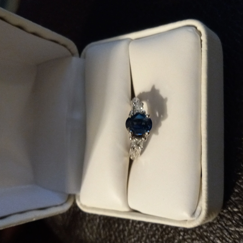 14k white gold sapphire and diamond ring.